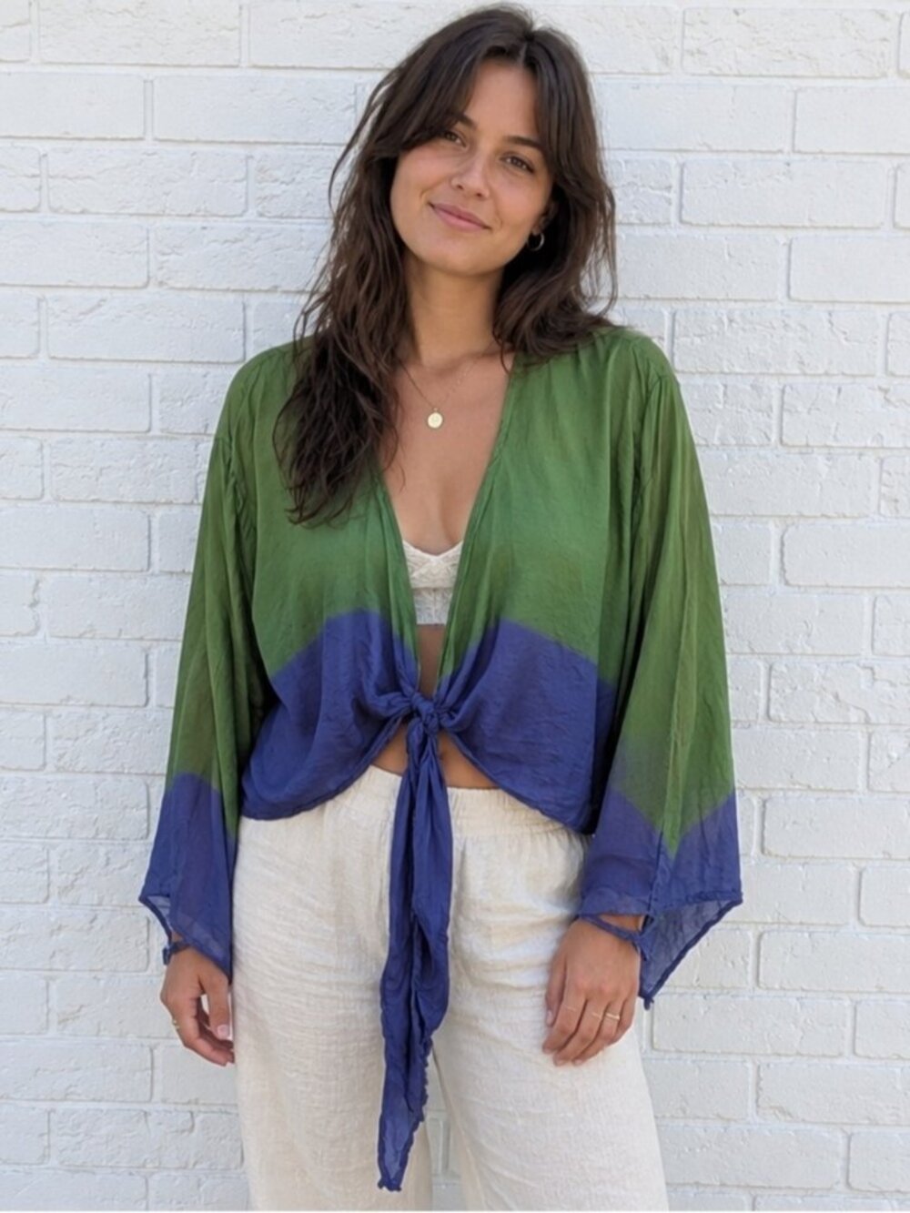 Vintage Womens XL Silk Green Purple Top Boho Artsy Festival Blouse Beach Elevate